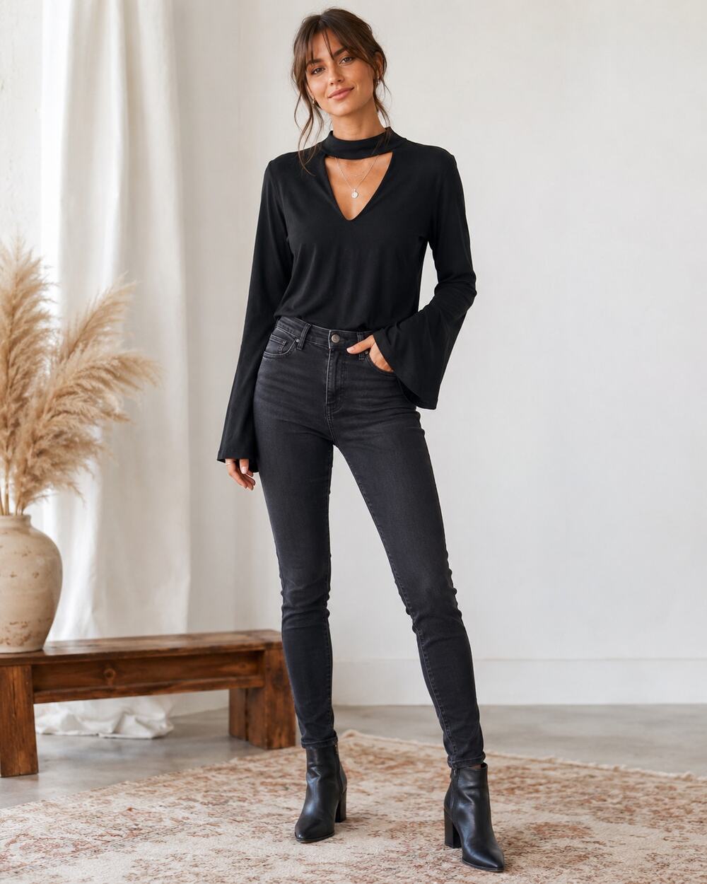 N:Philanthropy Black Bell Sleeve Cut Out Blouse Womens Large Boho Fall Wismygoth